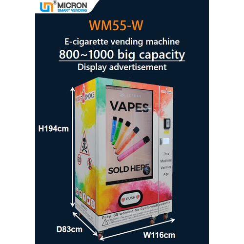 Big touch screen e-cigarette vape vending machine with 800~1000 capacity and age verify option support display adv